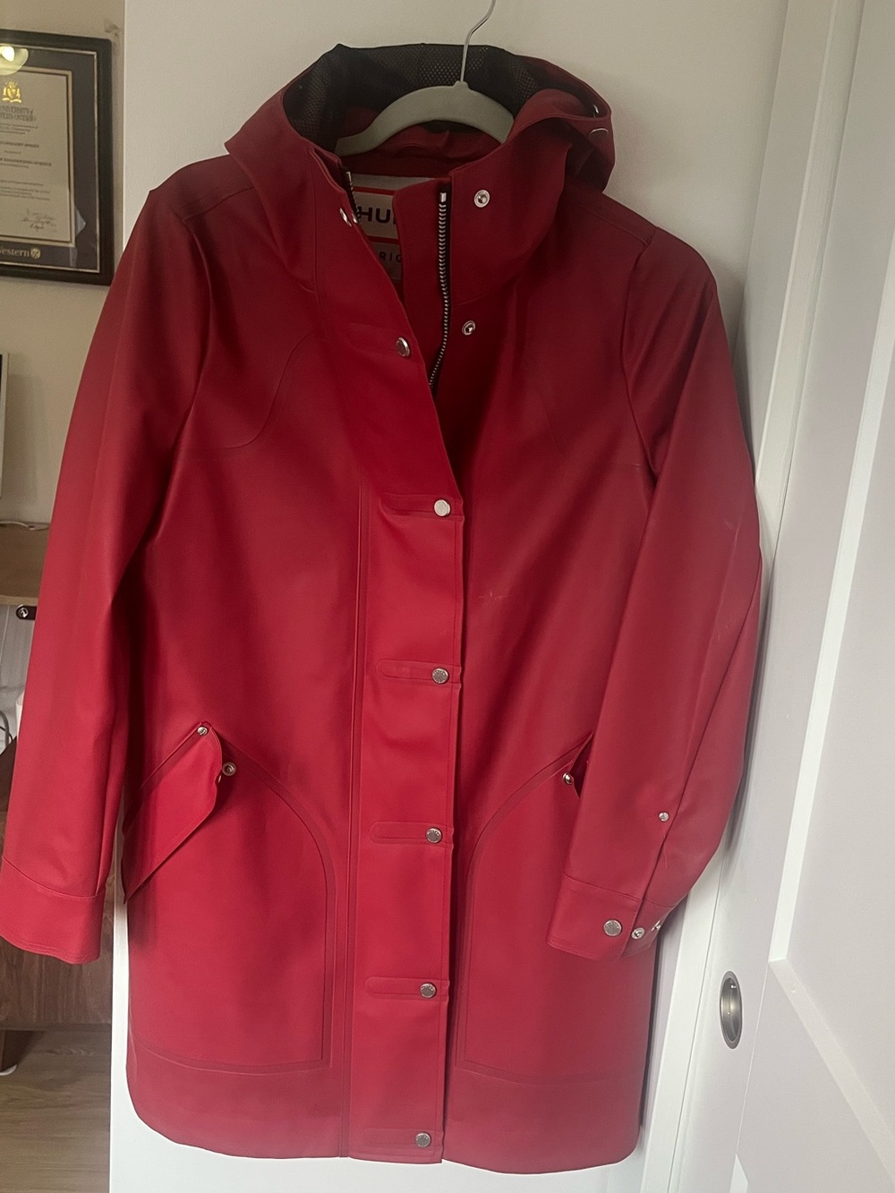 Hunter Red Hooded Trench Rain Coat